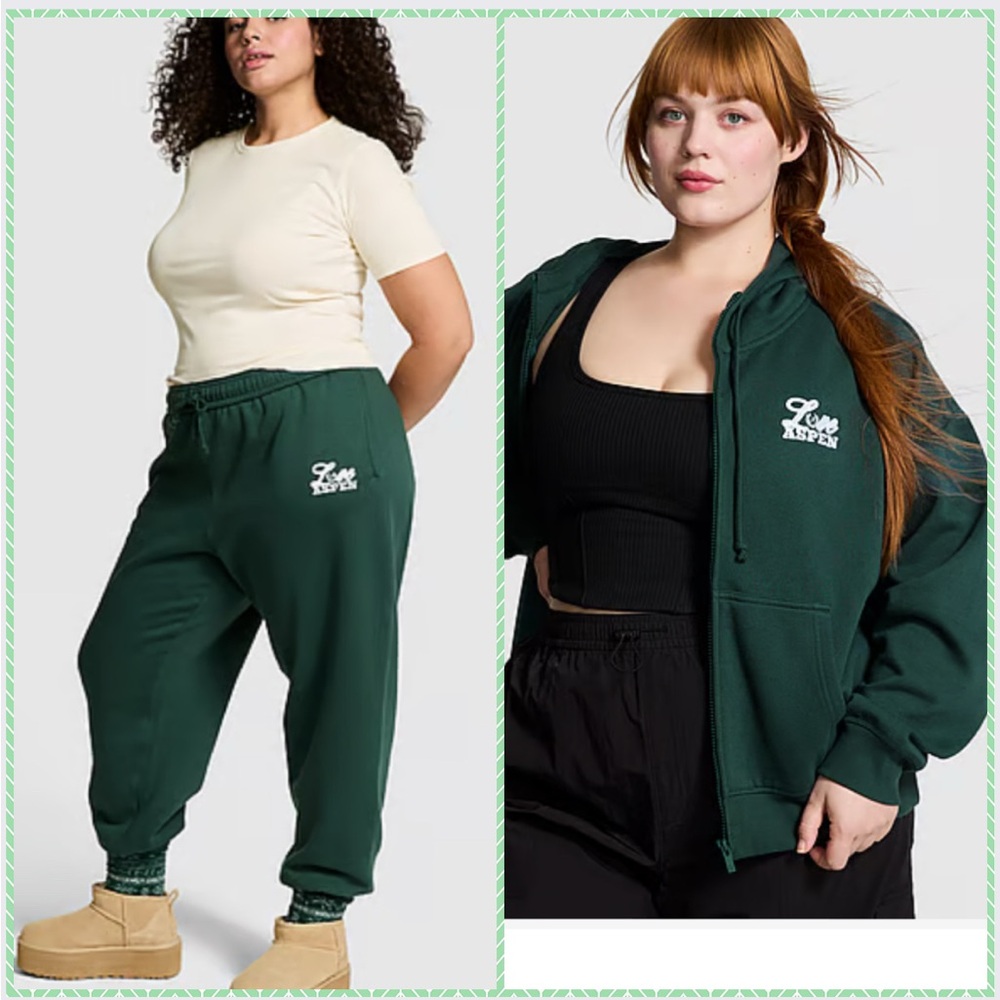 Green Victorias Secret Sweats Sweatshirt & Sweatpants Zip up Hoodie Set ~ NWTS
